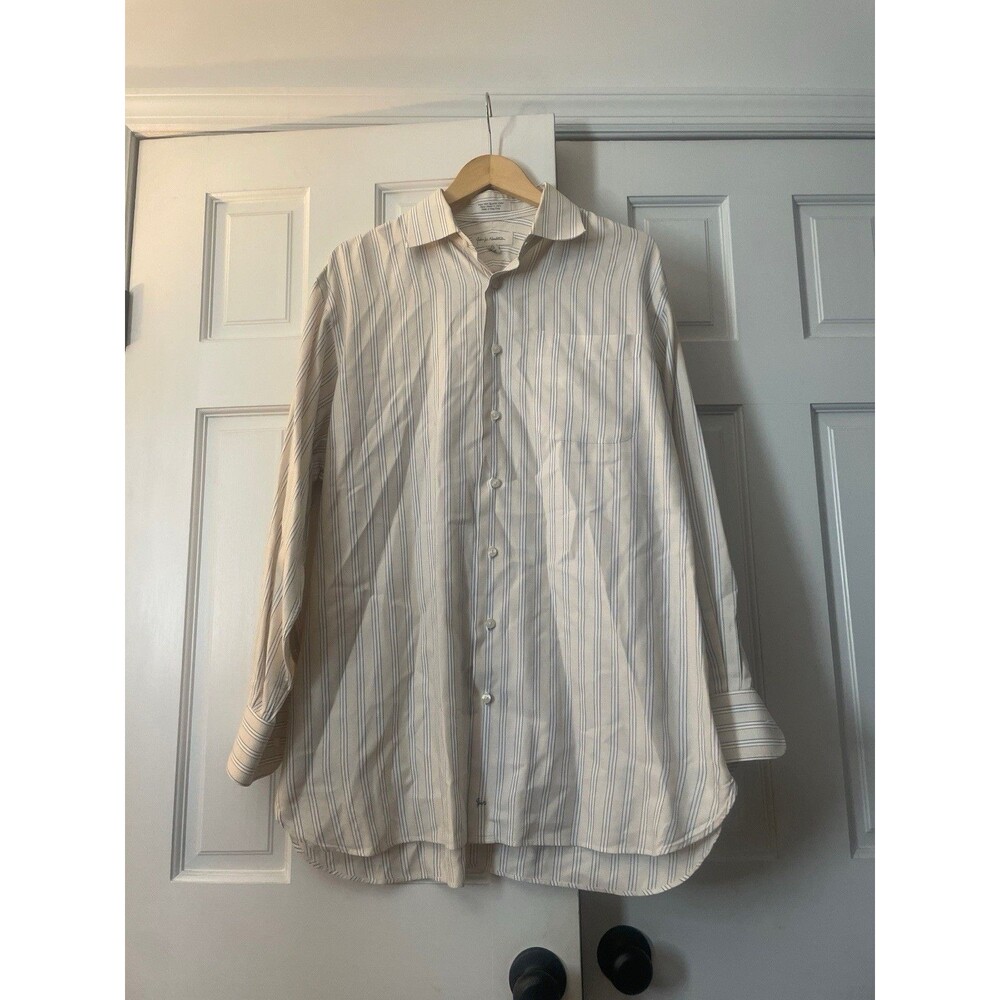 John W Nordstrom Dress Shirt 16.5 34 Egyptian Cotton Italian Fabric Striped Mens